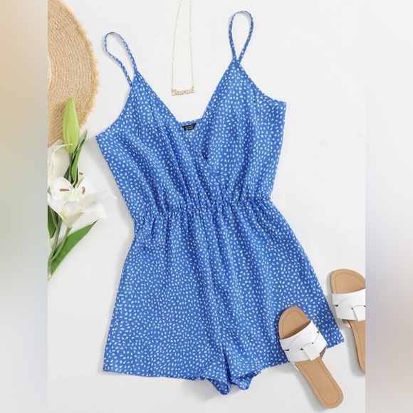 SHEIN Pants - 💖(2 for $15)💖 Blue and White Polka Dot One Piece Romper